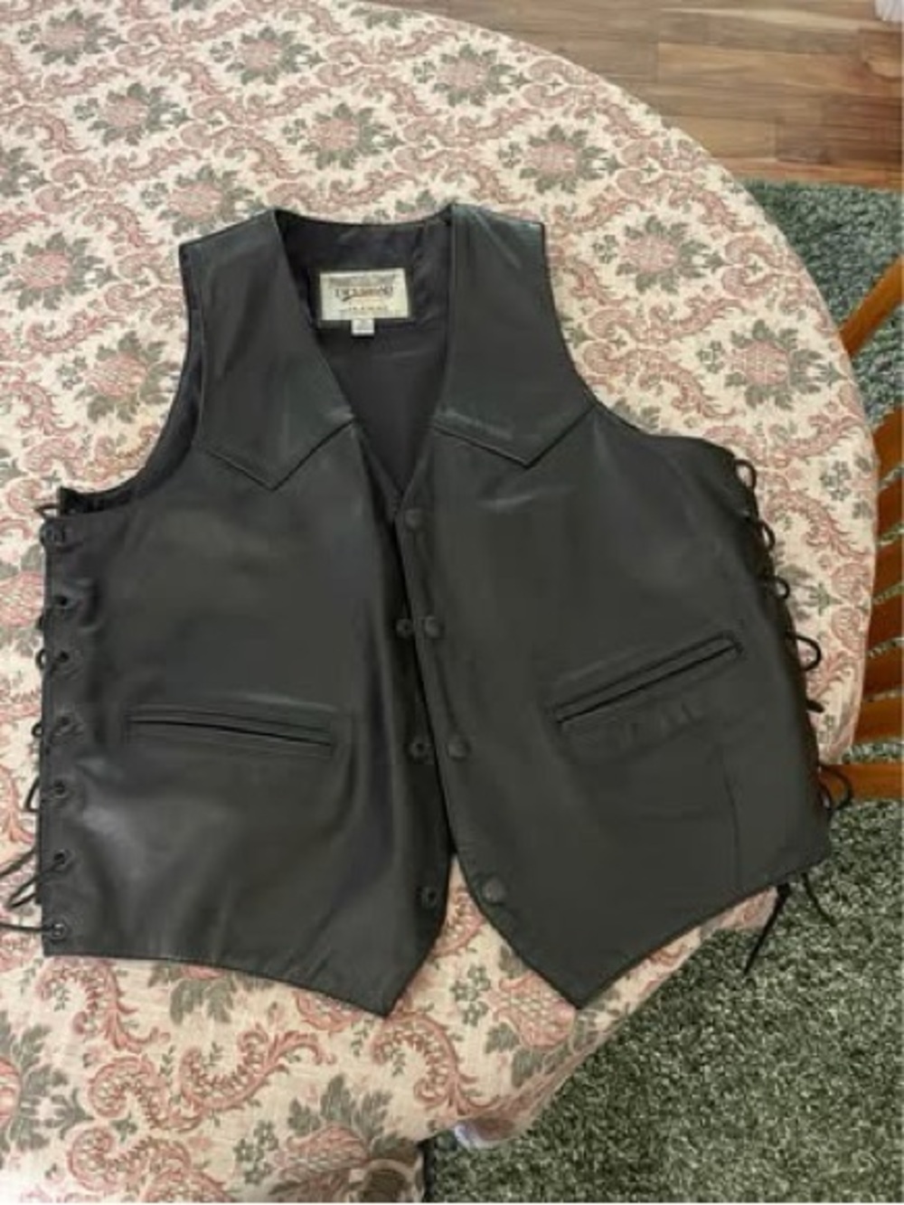Classic Black Leather Vest - Men's Western Style